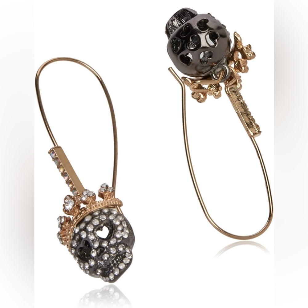 Betsey Johnson Gold and Black Pave Skull Earrings - Picture 8 of 8